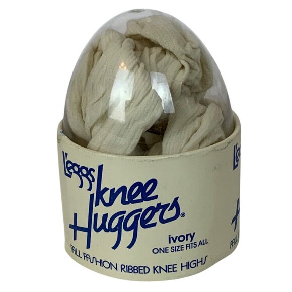 Vintage Leggs Knee Huggers Ivory Ribbed Knee Highs One Size Clear Egg Packaging - Picture 1 of 5